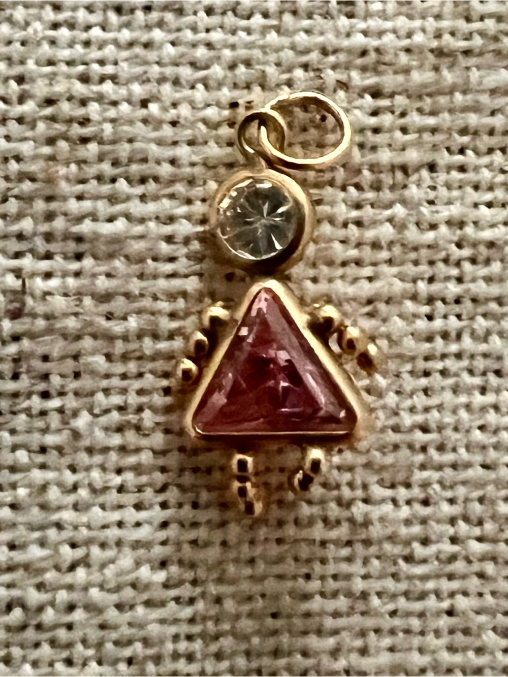 14k Gold Triangular Pink Crystal Child Pendant Charm
